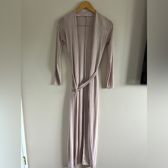 Silky Pink Long Duster Robe with Belt & Pockets | One Size Fits Most - Picture 1 of 9